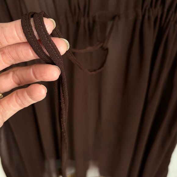 Vintage Women’s 2X Sheer Brown Caftan‎ Cover-Up Tunic Top Gold Embellished Trim - Picture 9 of 14